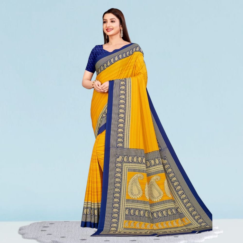 Elegant Crepe Silk Uniform Sarees for Modern Professionals ( Dream Girl )