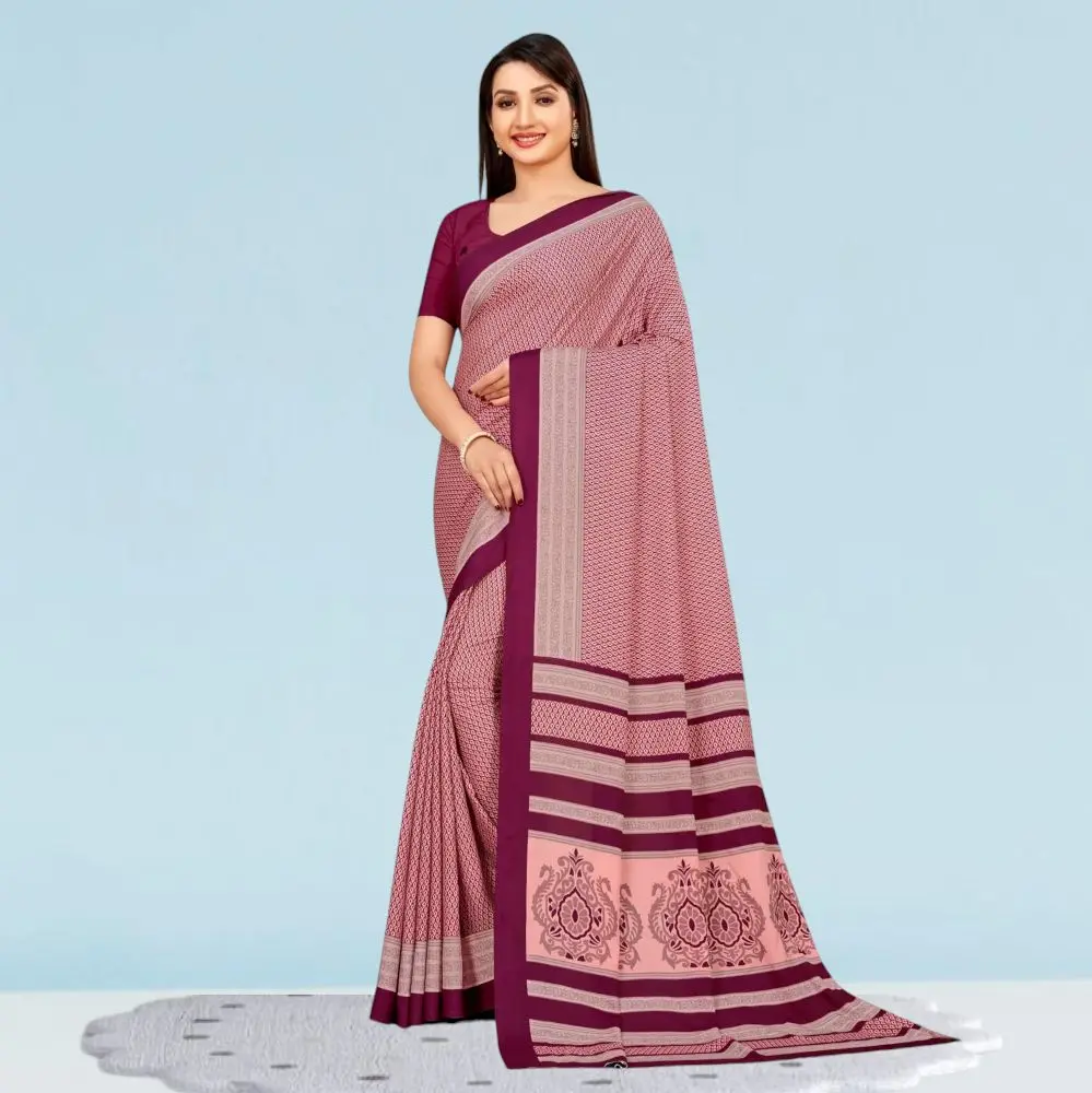 Elegant Crepe Silk Uniform Sarees for Modern Professionals ( Dream Girl )