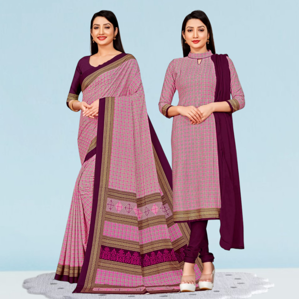 Uniform Sarees And Salwar Suit Crepe Silk Combo ( Dream Girl )