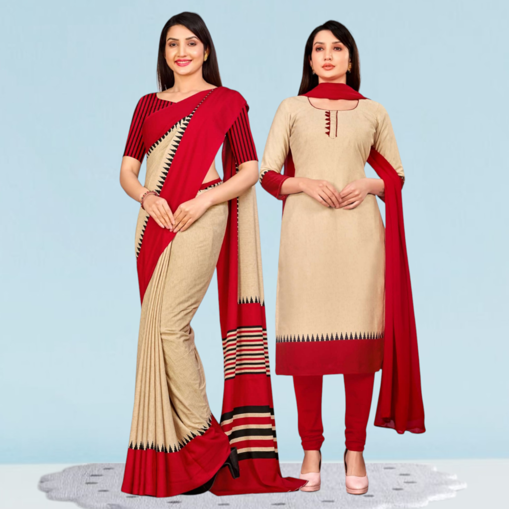 Uniform Plain Saree And Salwar Suit Crepe Silk Combo ( Dream Girl )