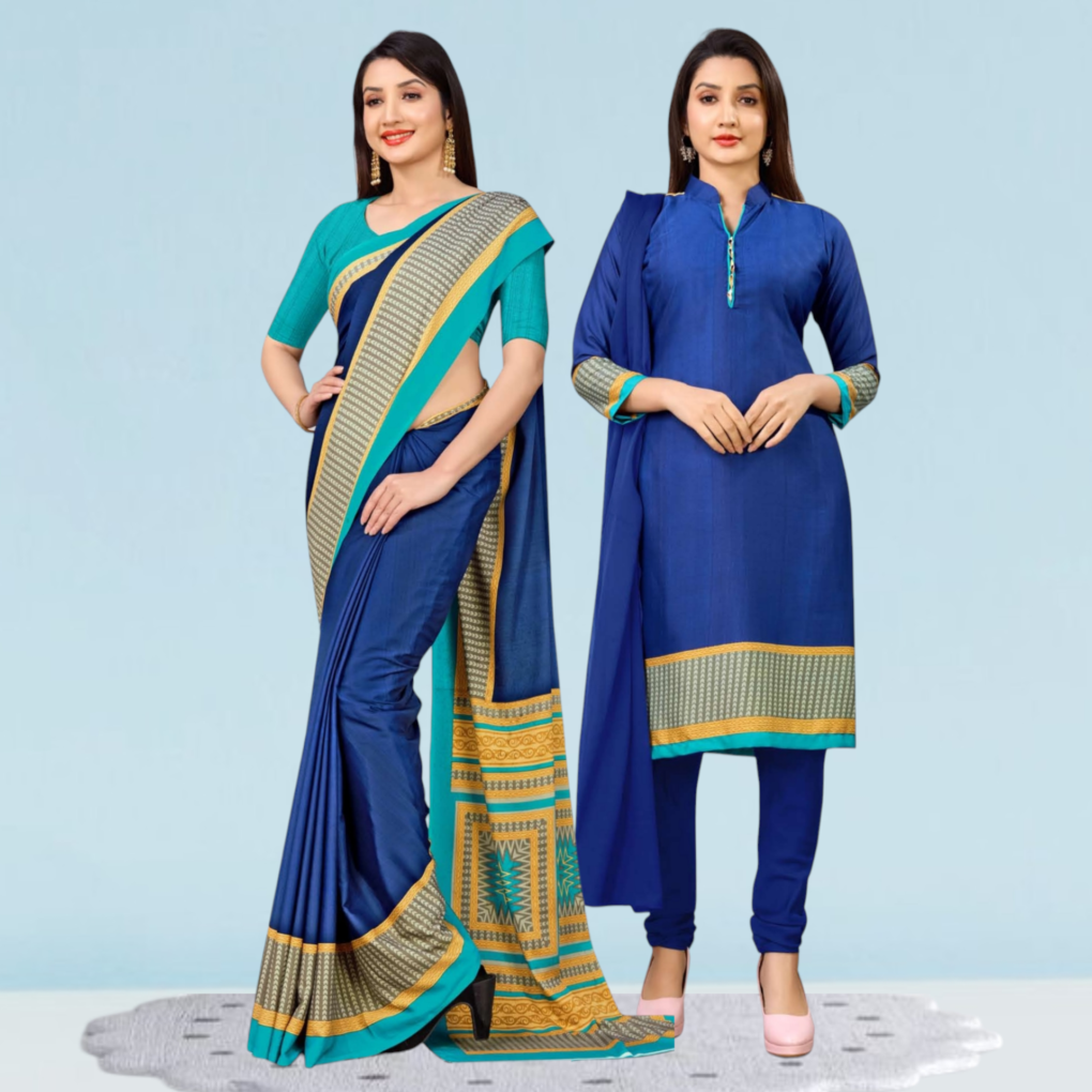 Uniform line Saree And Salwar Suit Crepe Silk Combo ( Dream Girl )