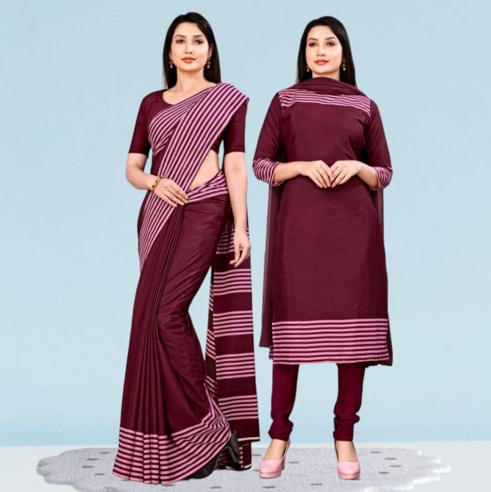 Uniform Plain Sarees And Salwar Suit Crepe Silk Combo ( Dream Girl )