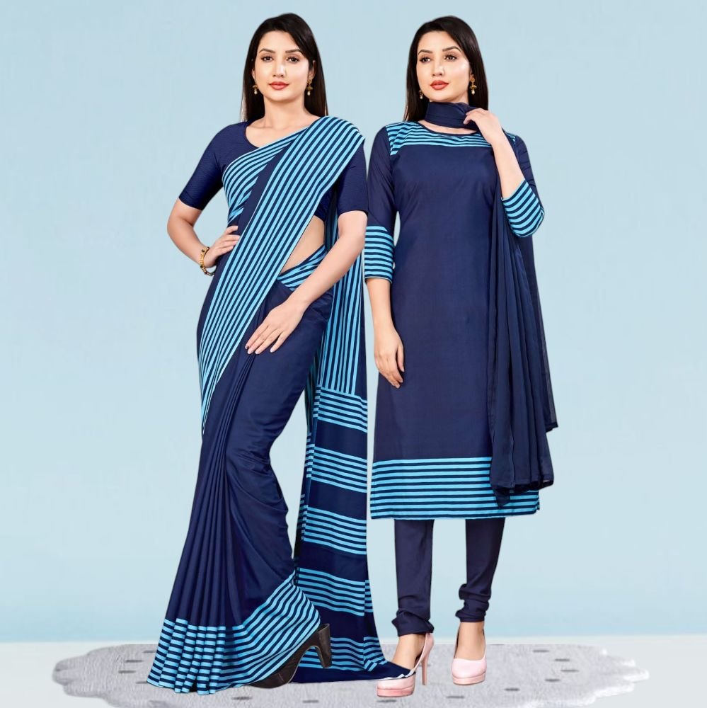 Uniform Plain Sarees And Salwar Suit Crepe Silk Combo ( Dream Girl )