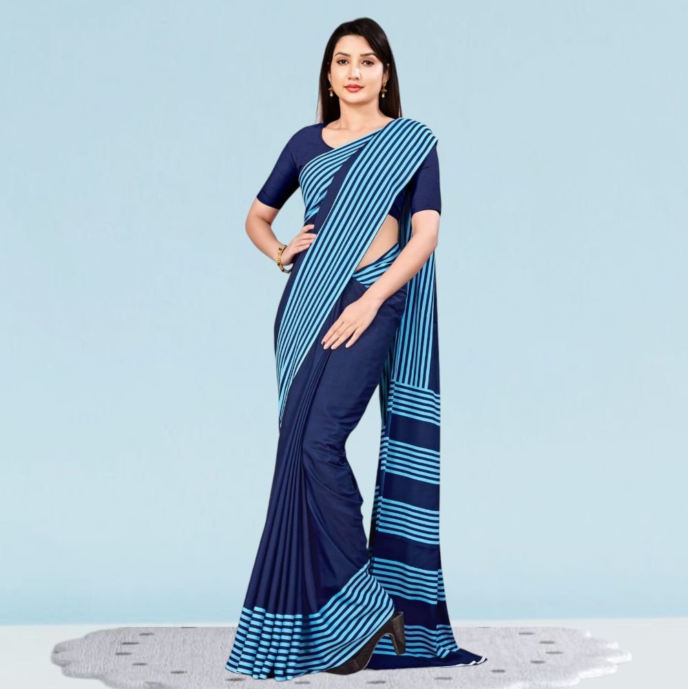 Blue Elegant Crepe Silk Uniform Sarees for Modern Professionals ( Dream Girl )