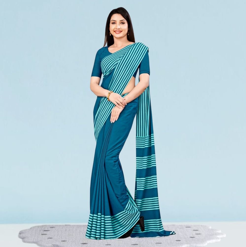 Blue Elegant Crepe Silk Uniform Sarees for Modern Professionals ( Dream Girl )