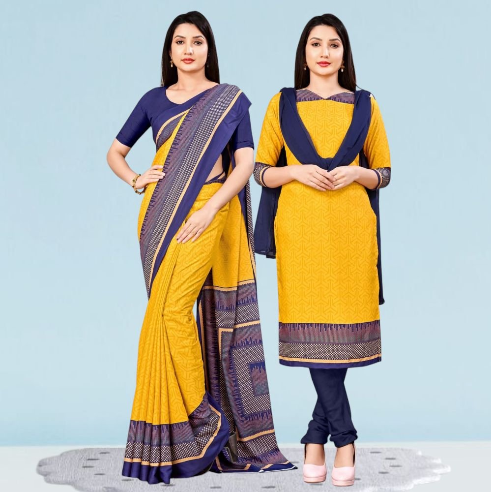 Uniform Plain Sarees And Salwar Suit Crepe Silk Combo ( Dream Girl )