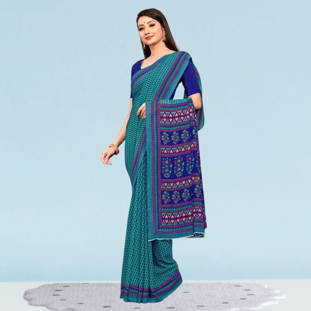 Printed Chiffon Silk Teachers Uniform Sarees ( Uddan )