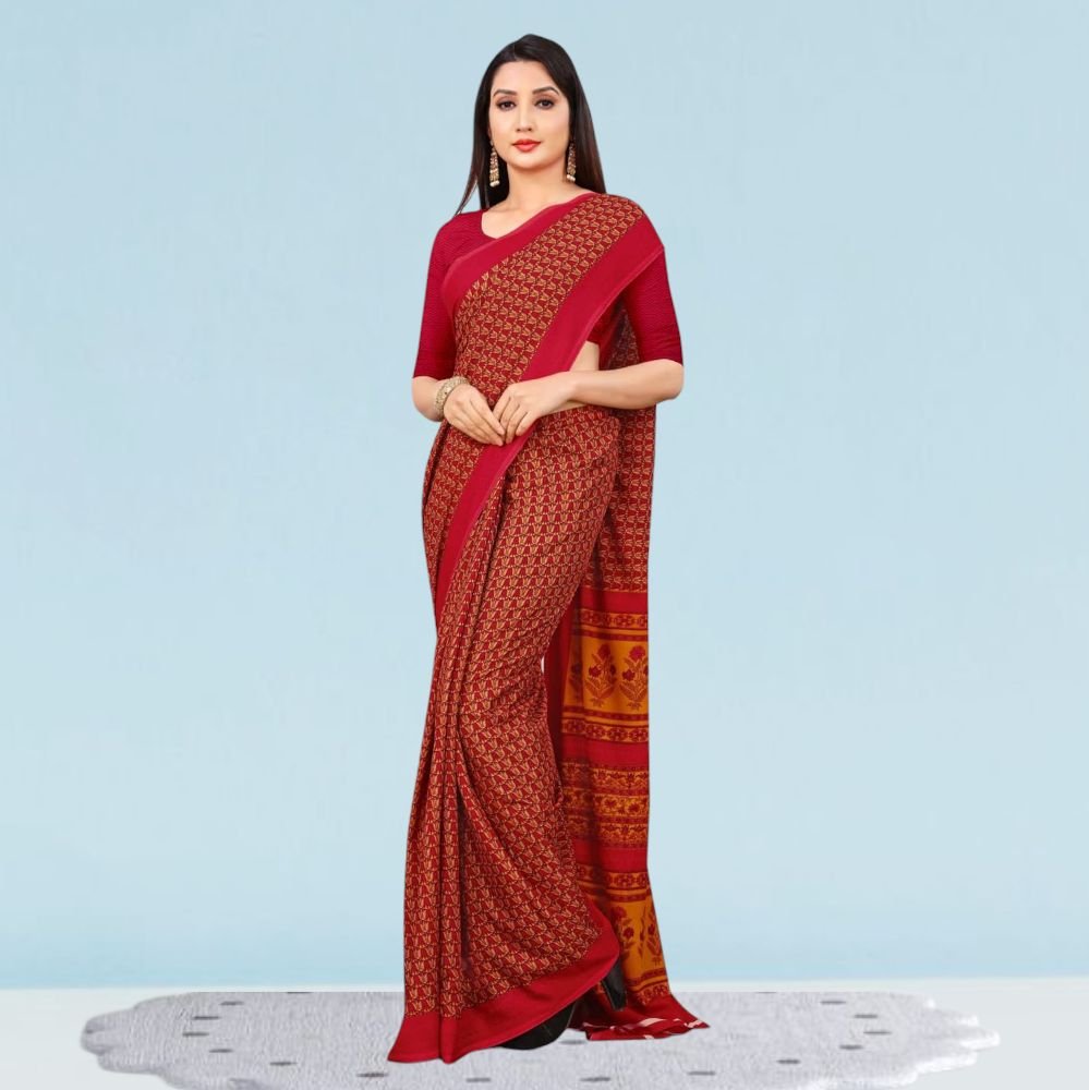 Printed Chiffon Silk School Uniform Sarees ( Uddan )