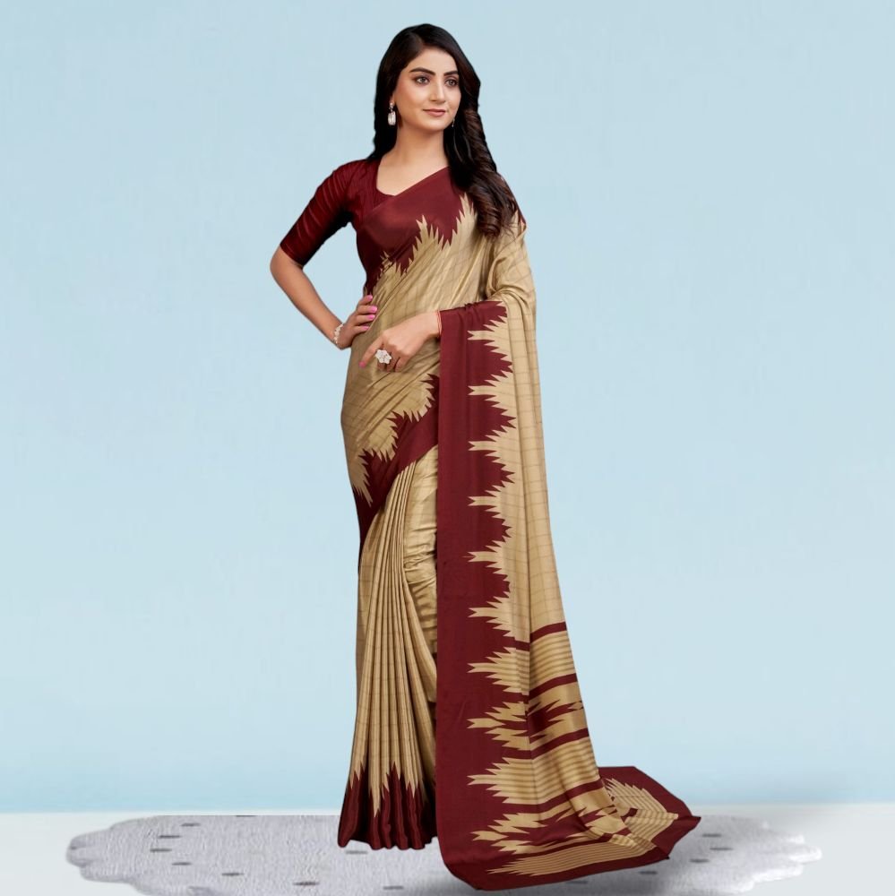 Italian Crepe Silk Uniform Sarees For School ( Modern )