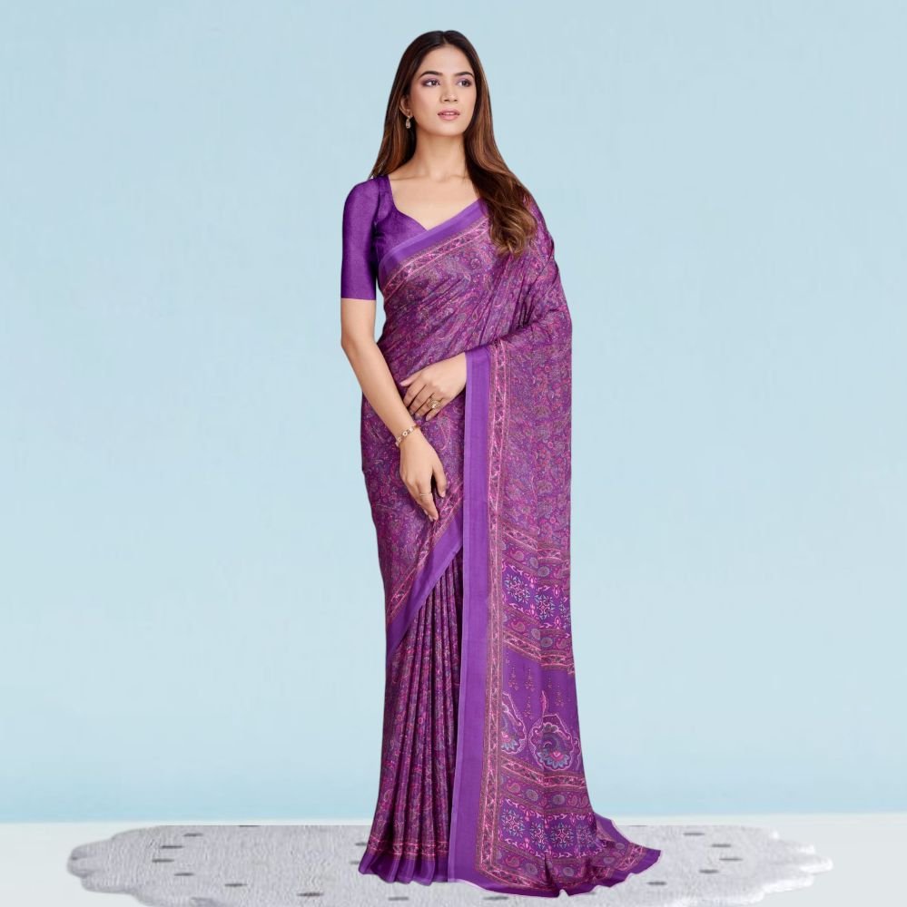 Italian Crepe Silk Uniform Sarees For School ( Modern )