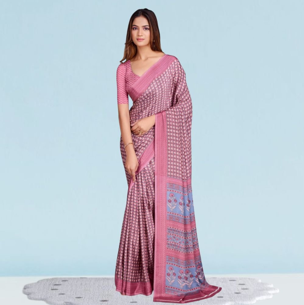 Italian Crepe Silk Uniform Sarees For School ( Modern )