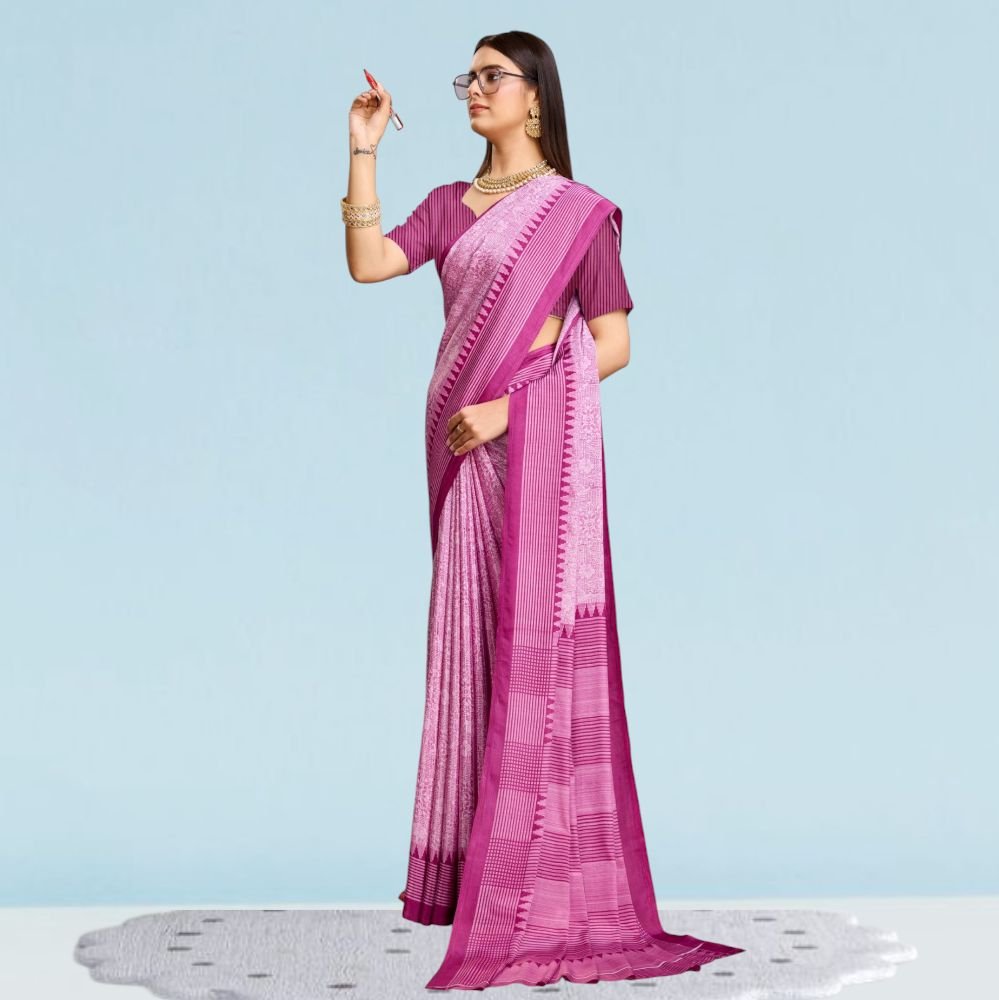 Italian Crepe Silk Uniform Sarees For School ( Modern )