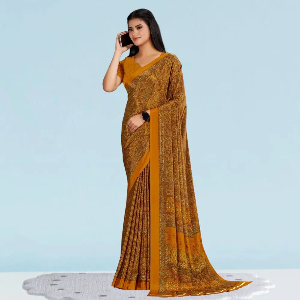 Italian Crepe Silk Uniform Sarees Jewellerys ( Modern )