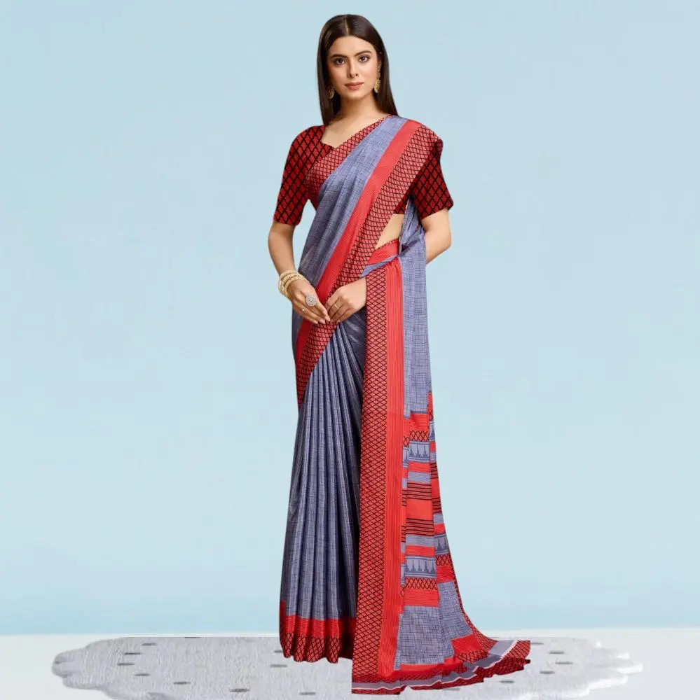 Women's Italian Crepe Sarees for Teachers Uniform Sarees