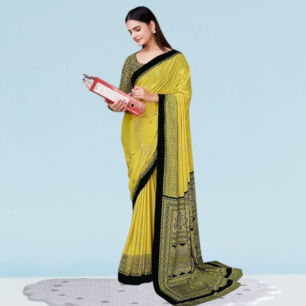 Italian Crepe Silk Uniform Sarees Jewellerys ( Modern )