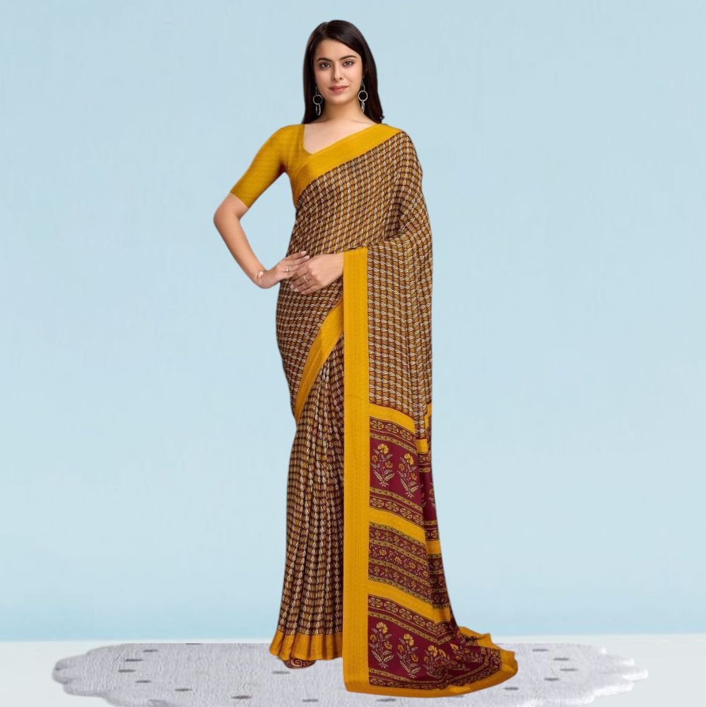 Italian Crepe Silk Uniform Sarees Jewellerys ( Modern )