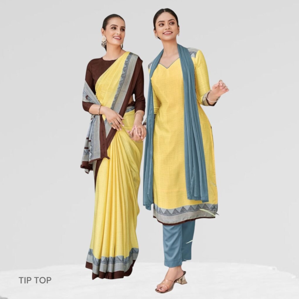 Crepe Silk Uniform Sarees And Suit Combo Set