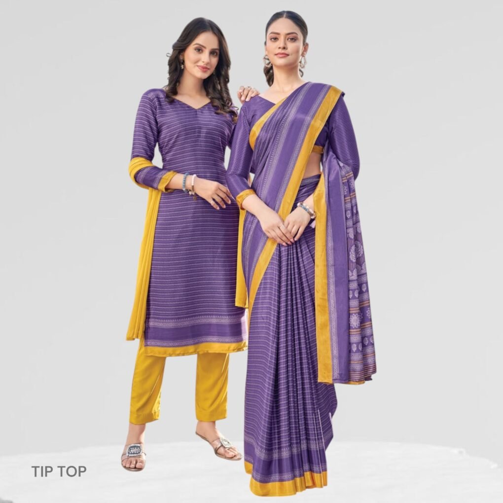 Crepe Silk Uniform Sarees For Teachers ( Tip Top )