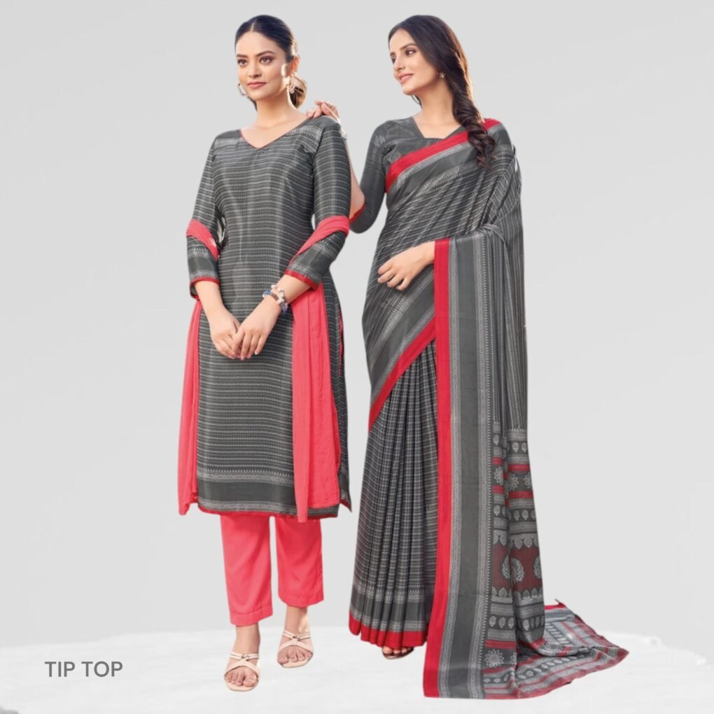 Crepe Silk Uniform Sarees For Teachers ( Tip Top )