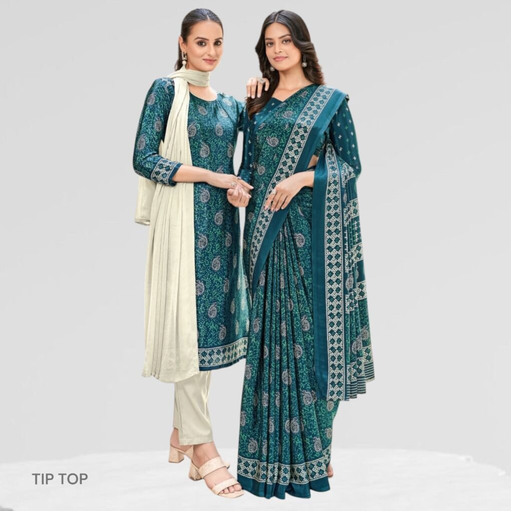 Crepe Silk Uniform Sarees For Teachers ( Tip Top )