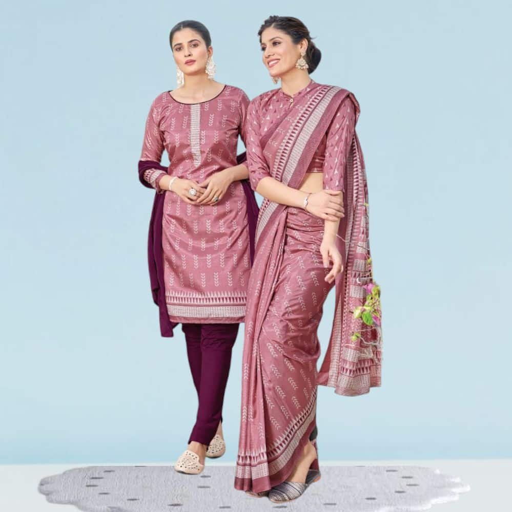 Cotton Silk Uniform Sarees And Suit Combo ( Ikat Silk )