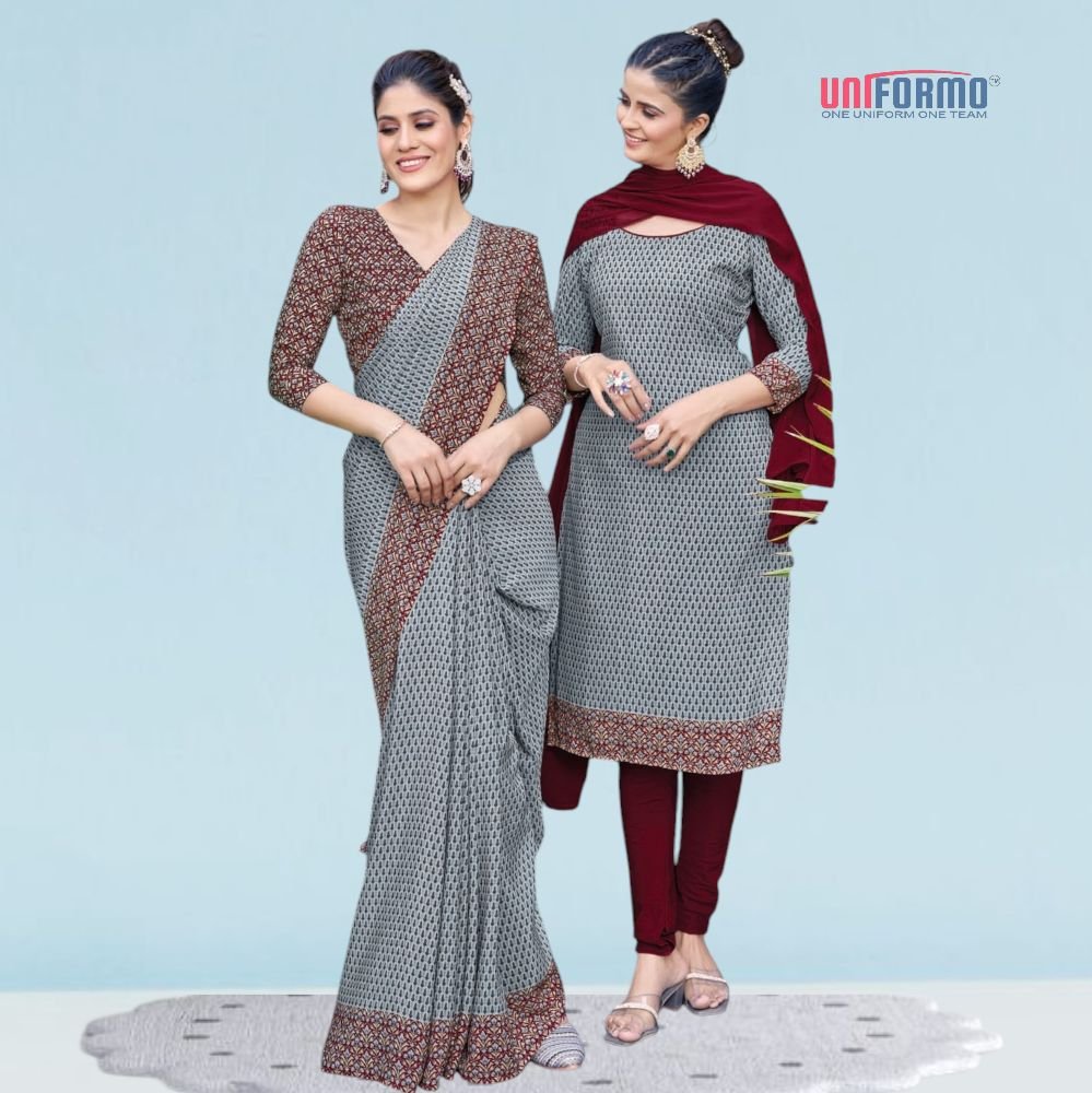 Grey Crepe Silk Uniform Sarees And Suit Sets ( Ganesh Plus )