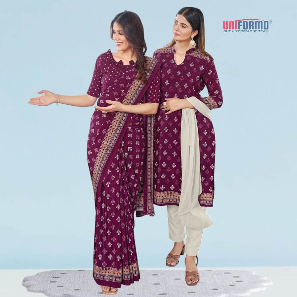 Maroon Elegant Crepe Silk Uniform Sarees And Suit Sets ( Ganesh Plus )