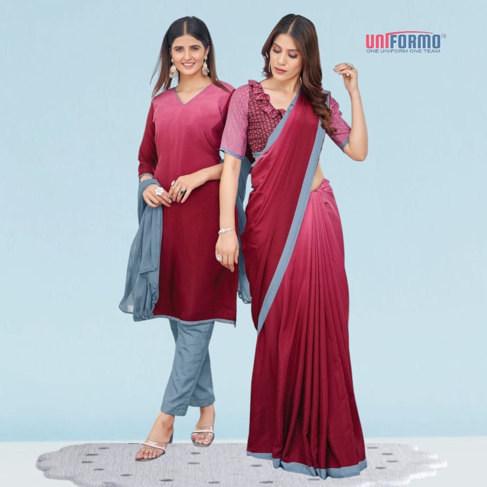 Red Crepe Silk Uniform Sarees And Suit Sets ( Ganesh Plus )