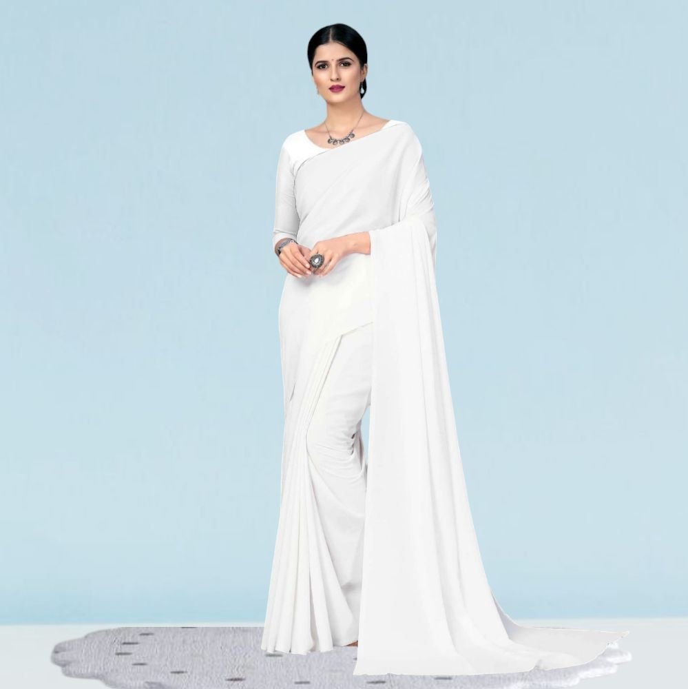 White plain sarees