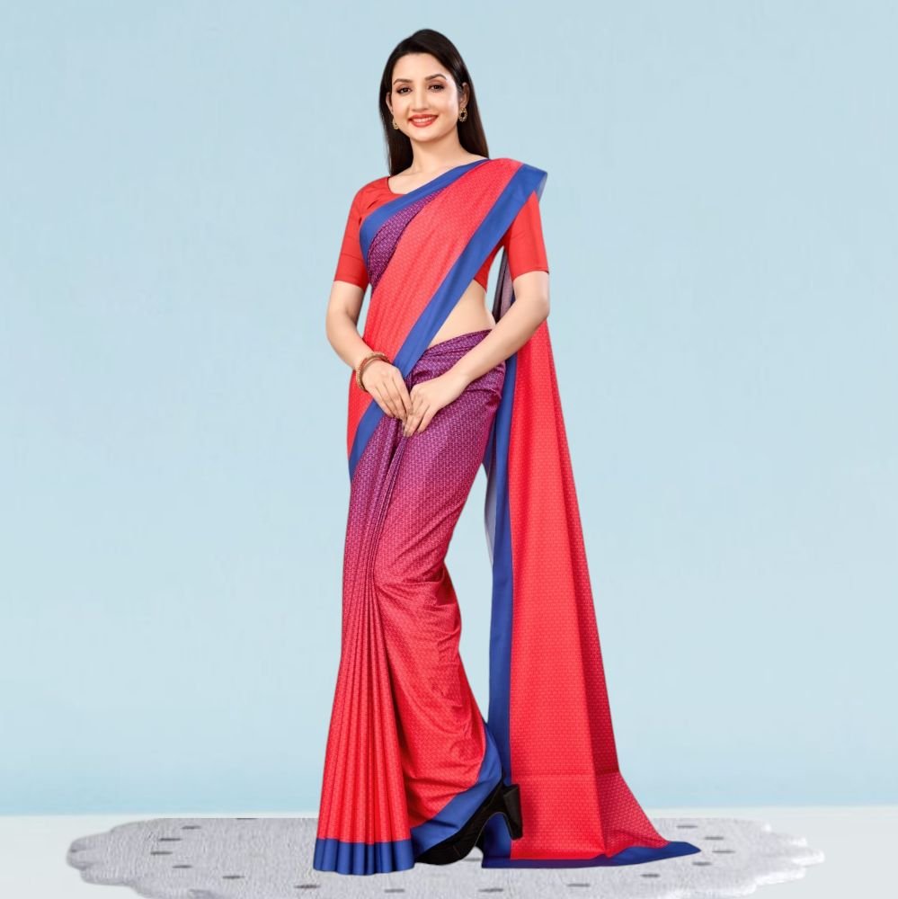 Red Digital Crape Silk Uniform Sarees For Teacher ( Sophia )