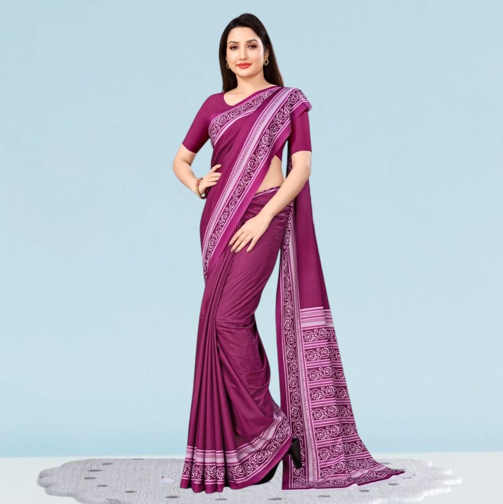 Digital Crape Silk Uniform Sarees For School ( Sophia )